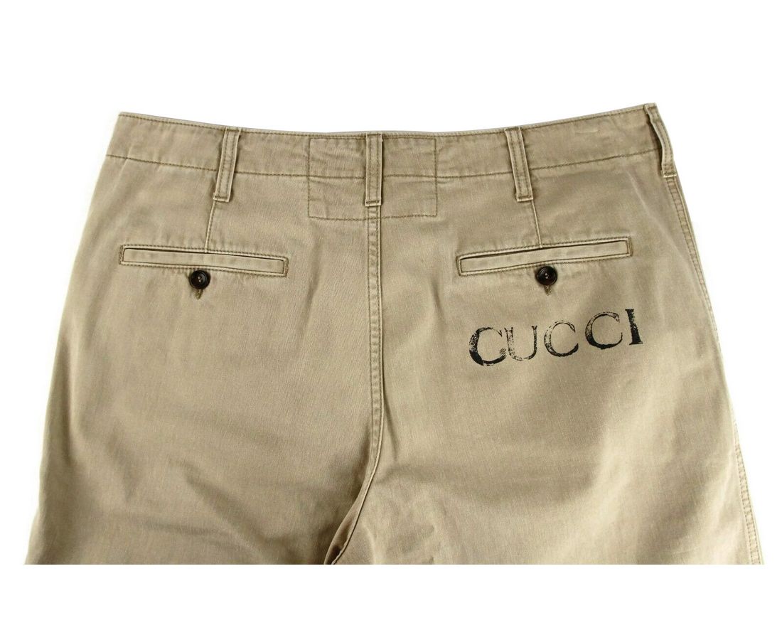 Pantalón De Algodón Lavado Marrón Claro Estampado Gucci