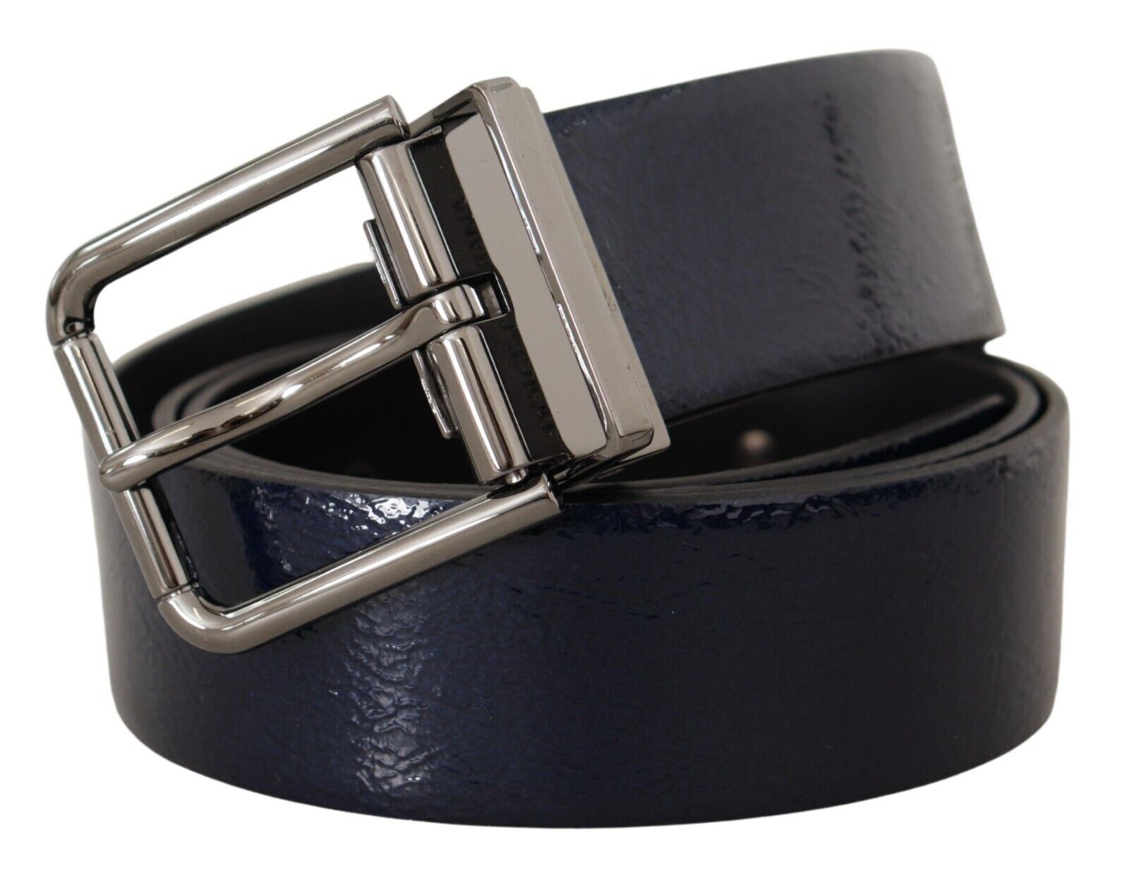 Elegante blauwe leren riem met zilveren gesp