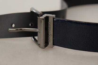 Elegante blauwe leren riem met zilveren gesp