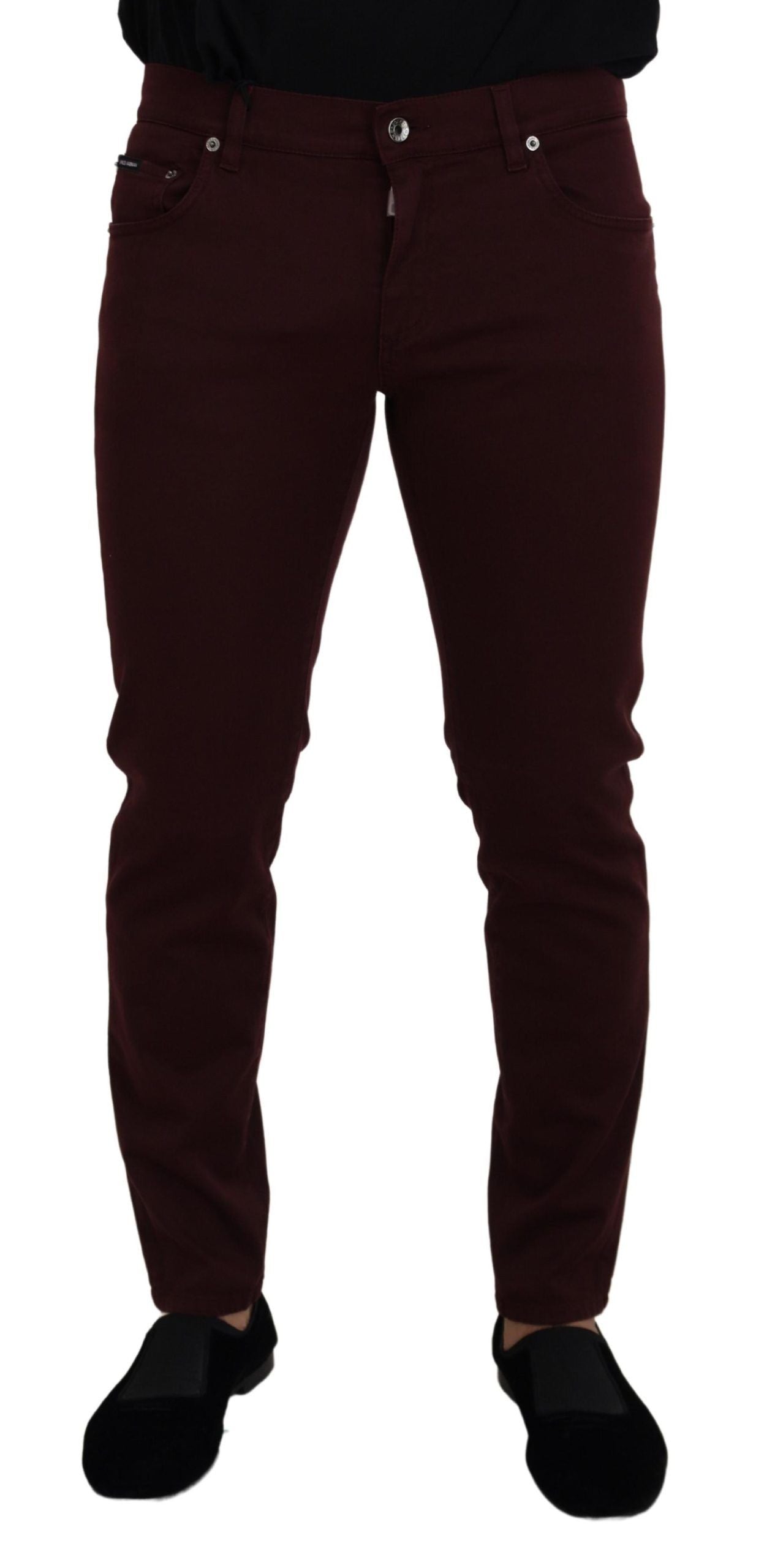 Slim Fit Bordeaux Jeans - Italian Luxury