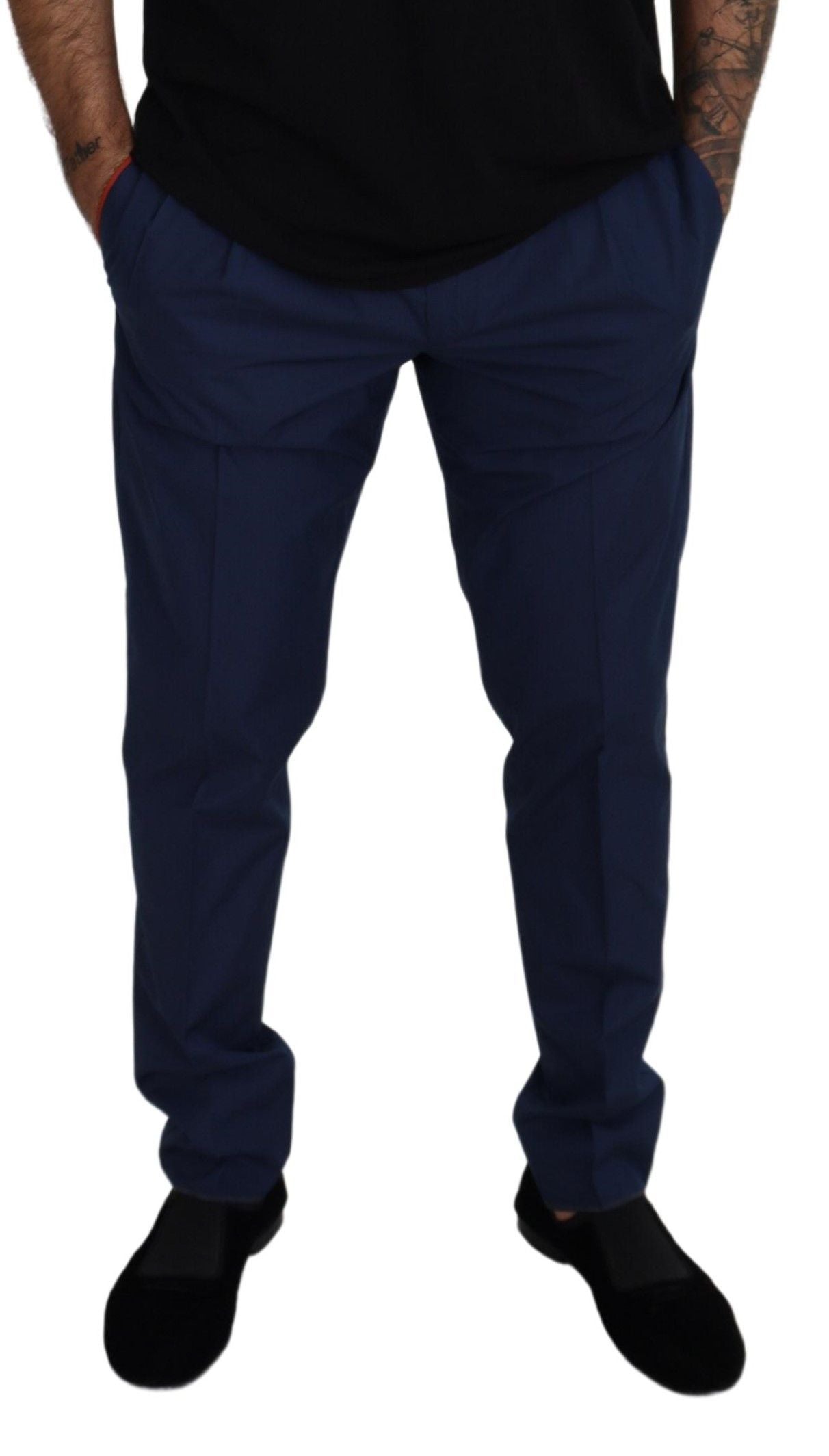 Elegante slim-fit chino van blauwe zijdemix