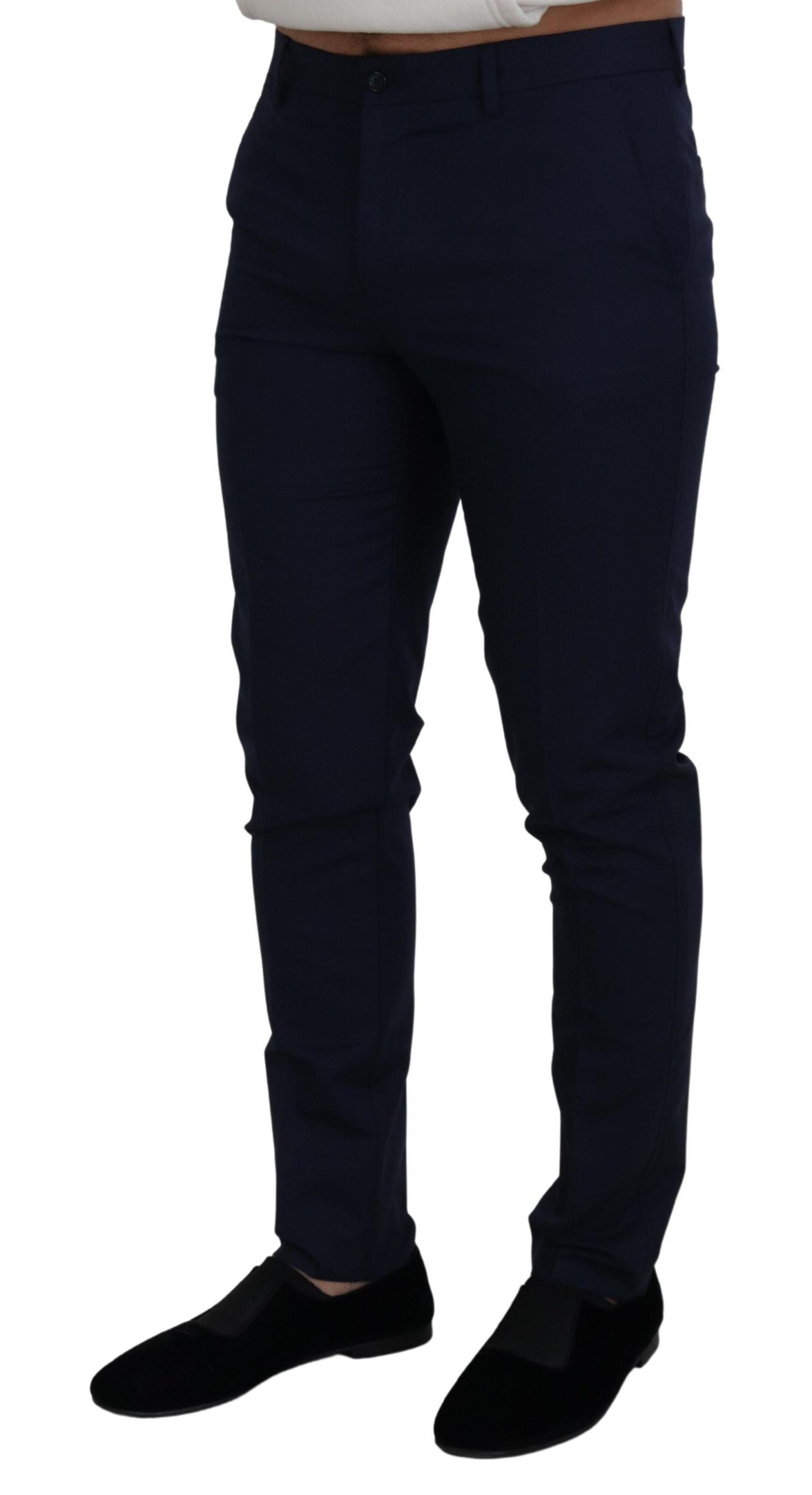 Elegante slim-fit blauwe jurkbroek