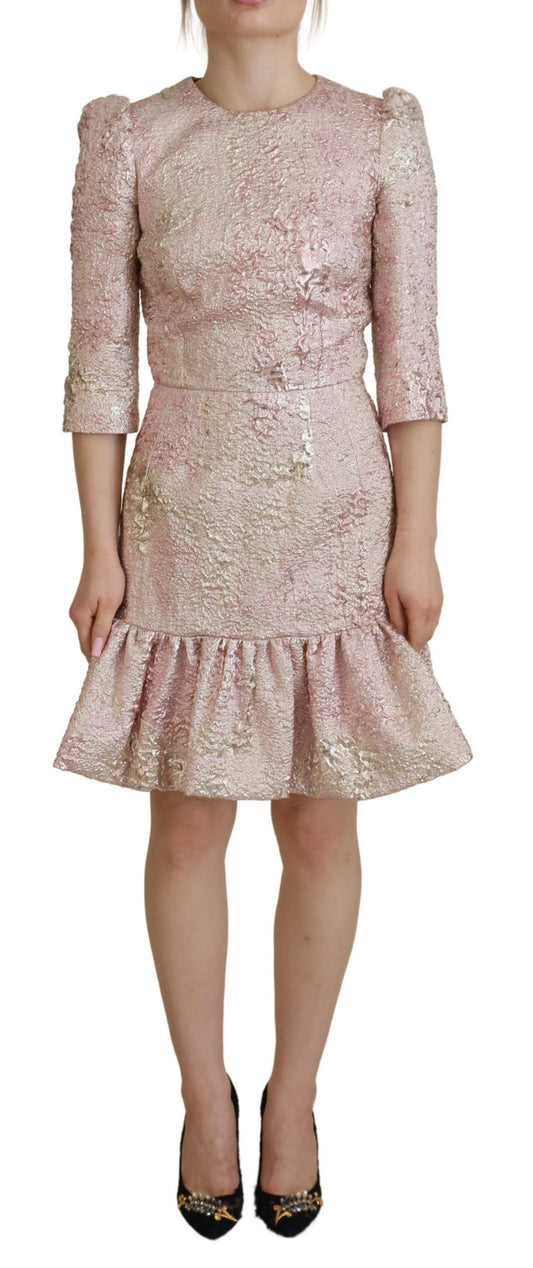 Elegante vestido tubo midi de jacquard rosa