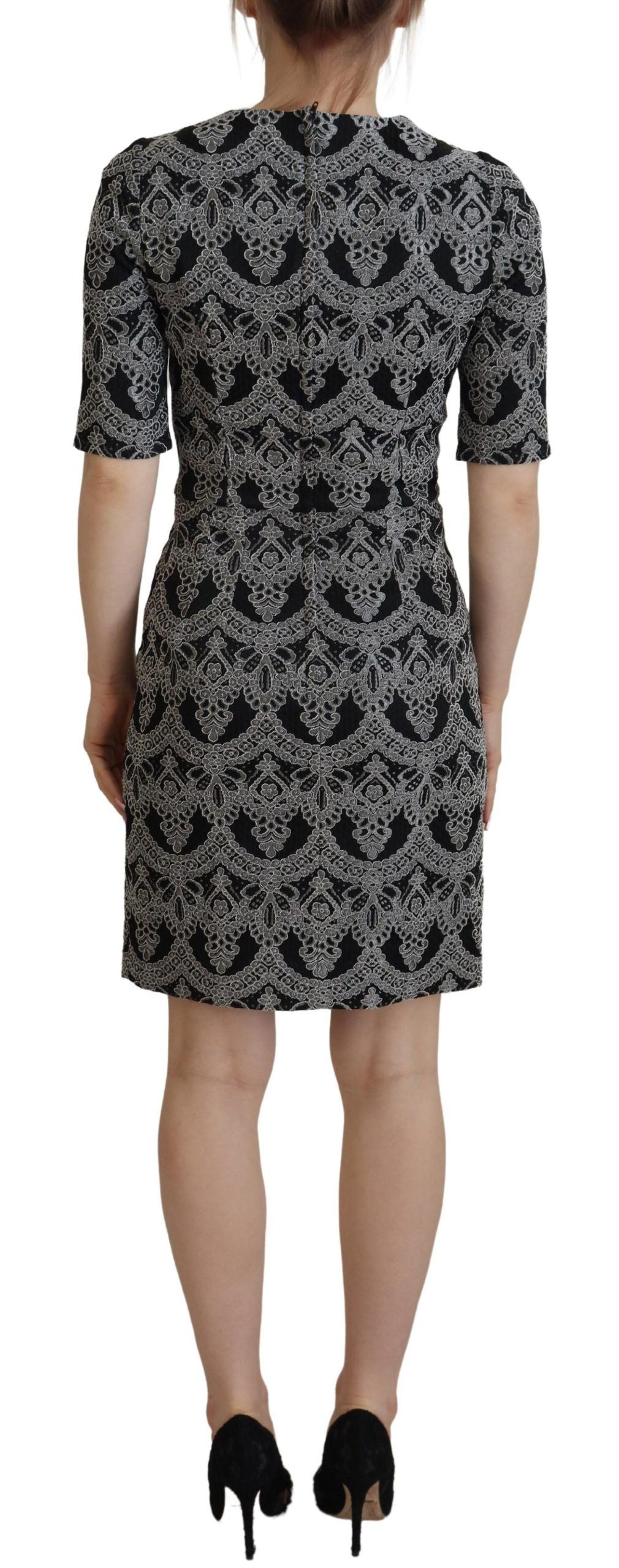 Zwart grijze jacquard bodycon-jurk met schede