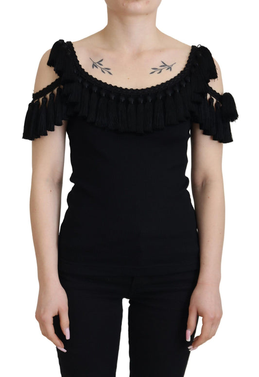 Blusa elegante sin mangas de algodón negro