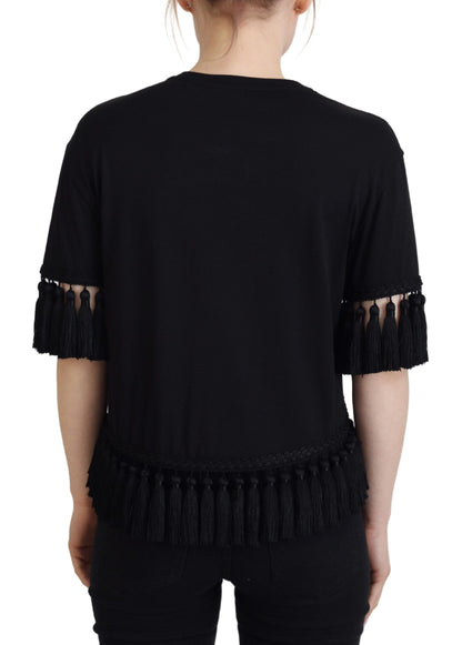 Elegant zwart katoenen T-shirt met korte mouwen