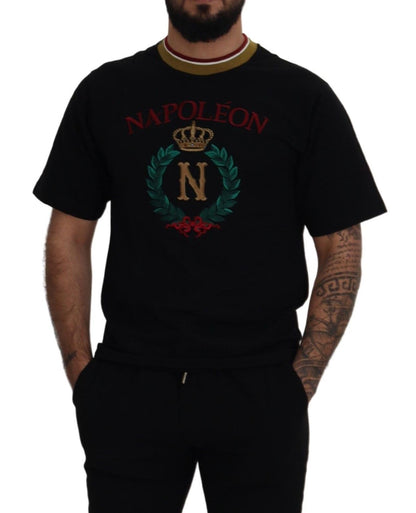 Camiseta icónica de algodón negra con cuello redondo