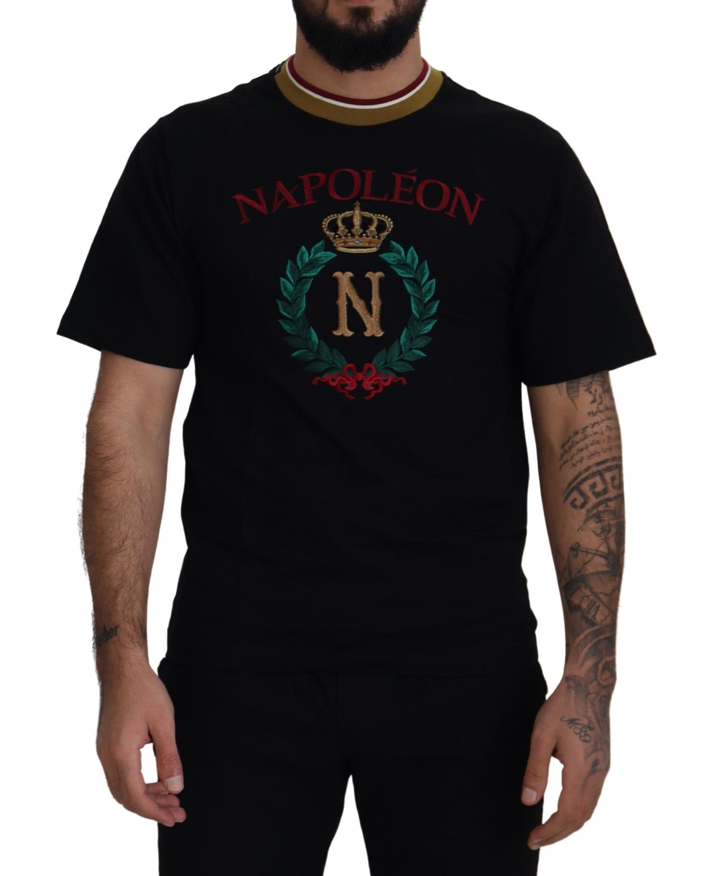 Camiseta icónica de algodón negra con cuello redondo