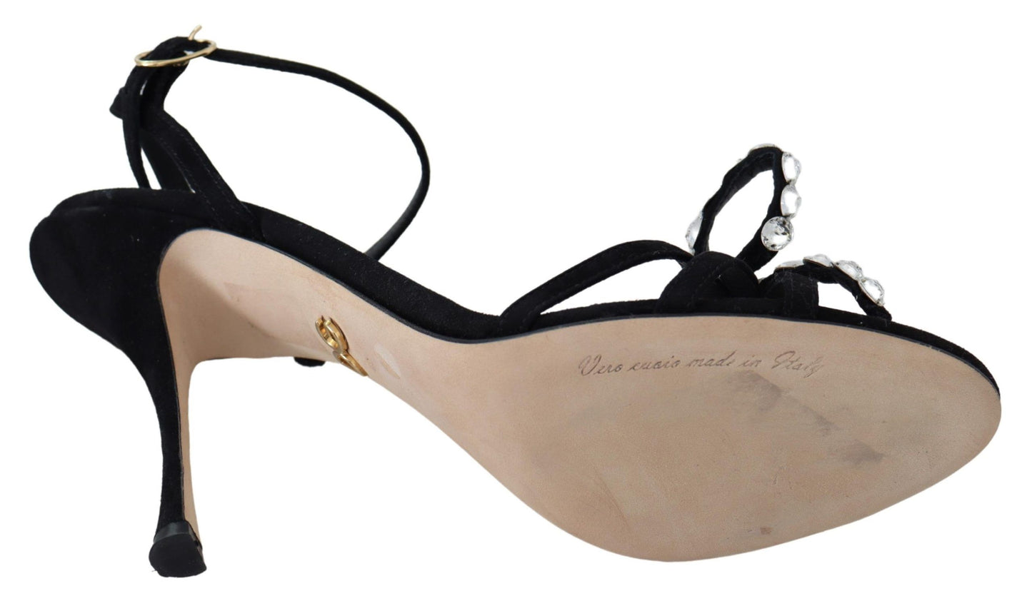 Elegante suède hoge sandalen met kristallen strikken