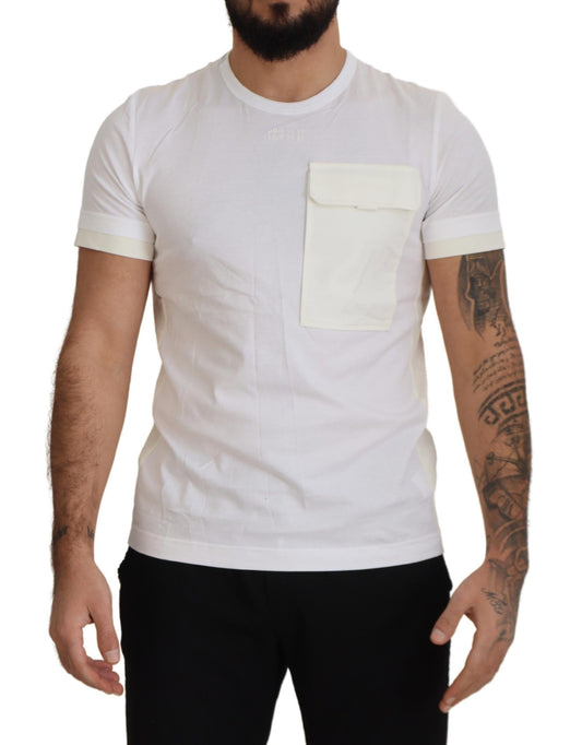 Elegante camiseta de algodón blanca con bolsillo en el pecho DG