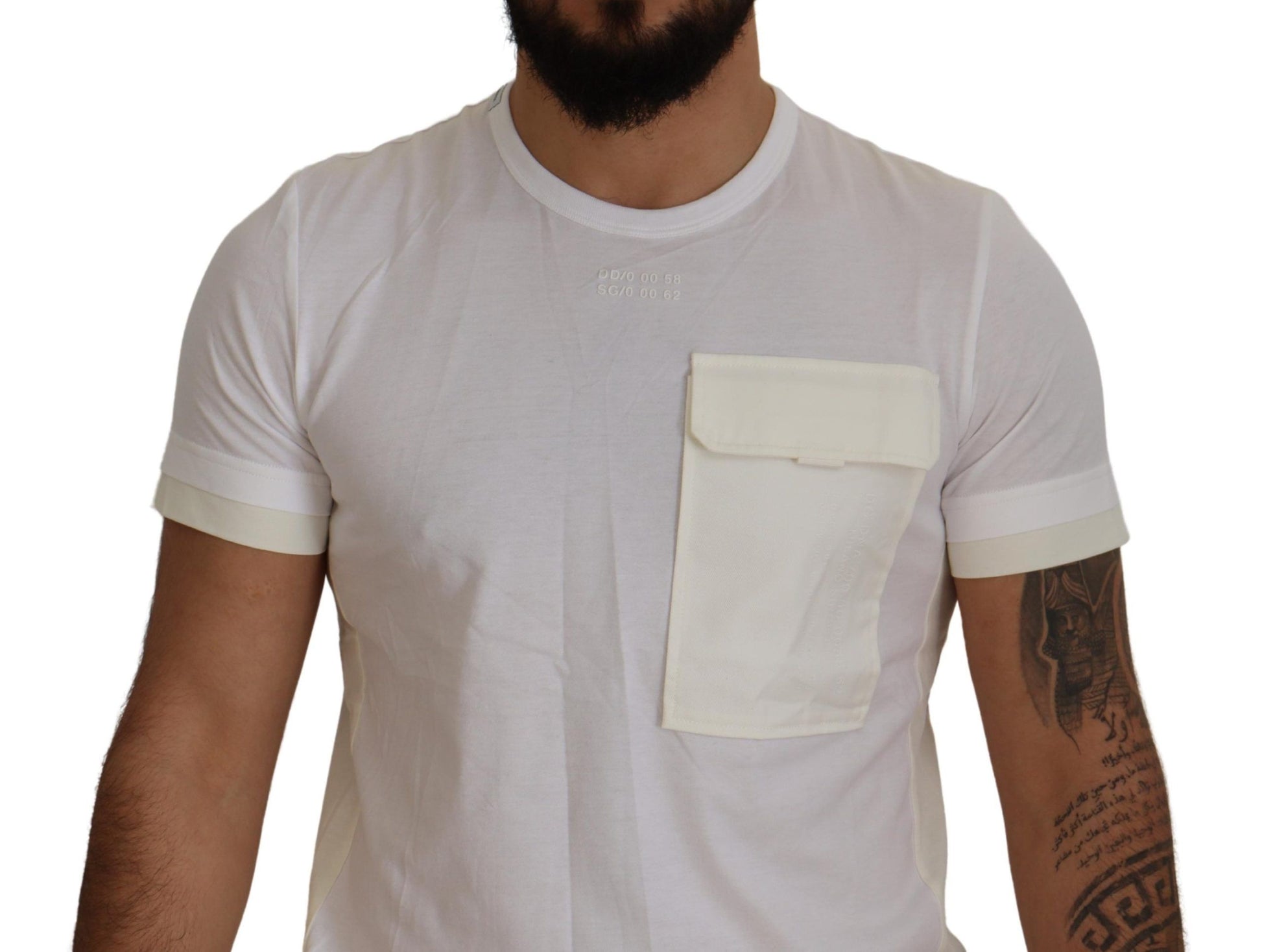 Elegante camiseta de algodón blanca con bolsillo en el pecho DG