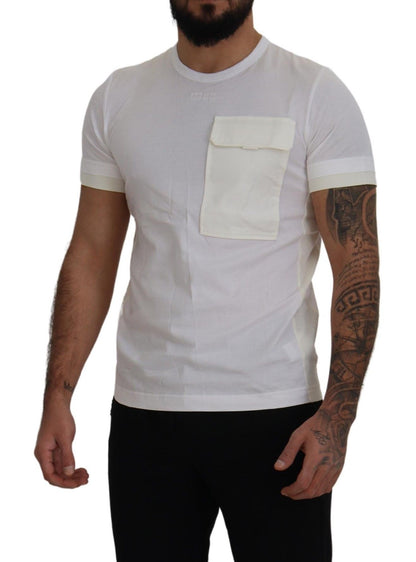 Elegante camiseta de algodón blanca con bolsillo en el pecho DG