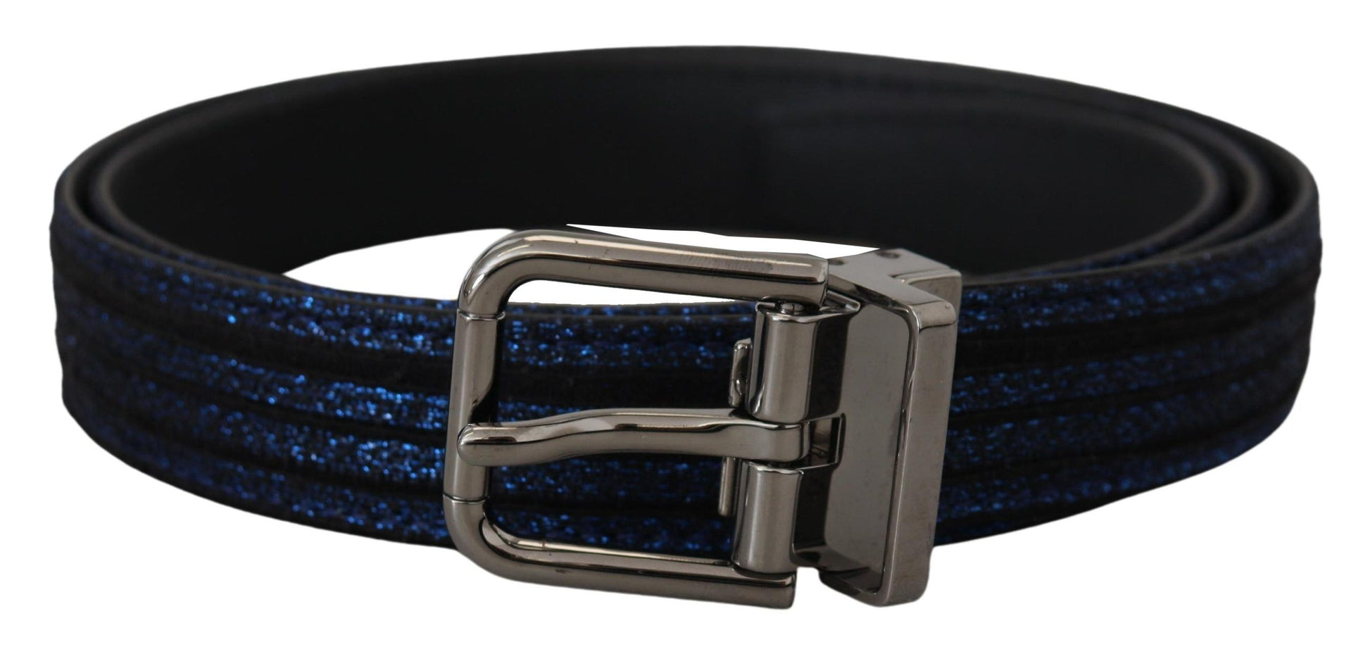 Elegante blauwe jacquard lederen riem