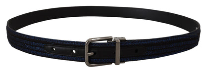 Elegante blauwe jacquard lederen riem