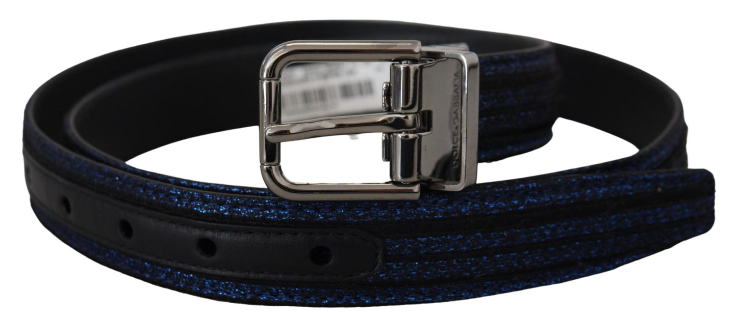 Elegante blauwe jacquard lederen riem