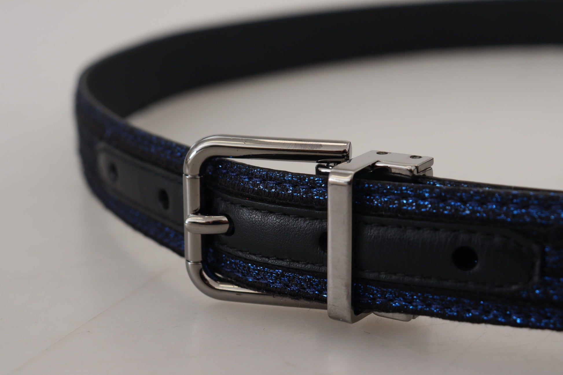 Elegante blauwe jacquard lederen riem