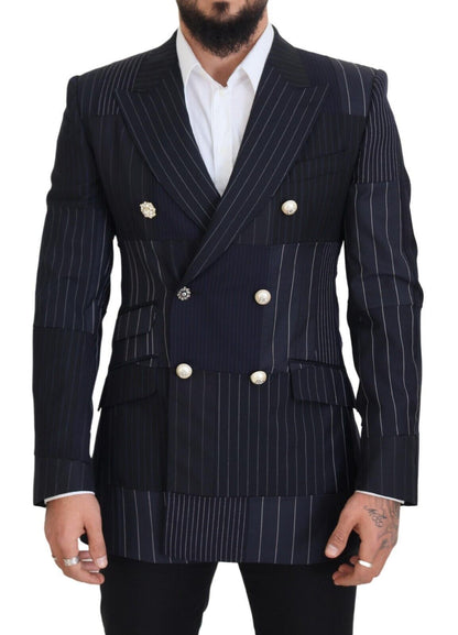 Elegante marineblauwe slim-fit blazer met dubbele rij knopen