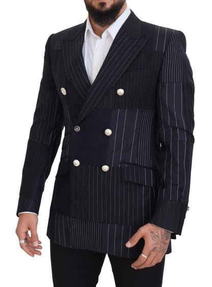 Elegante marineblauwe slim-fit blazer met dubbele rij knopen