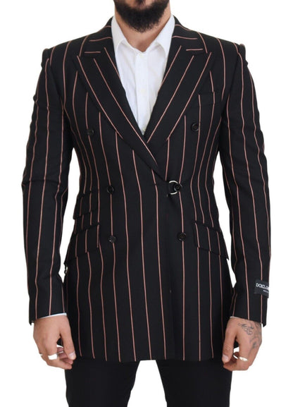 Elegante zwarte slim-fit blazer met dubbele rij knopen