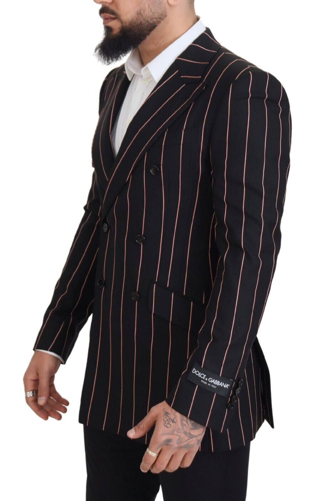 Elegante zwarte slim-fit blazer met dubbele rij knopen