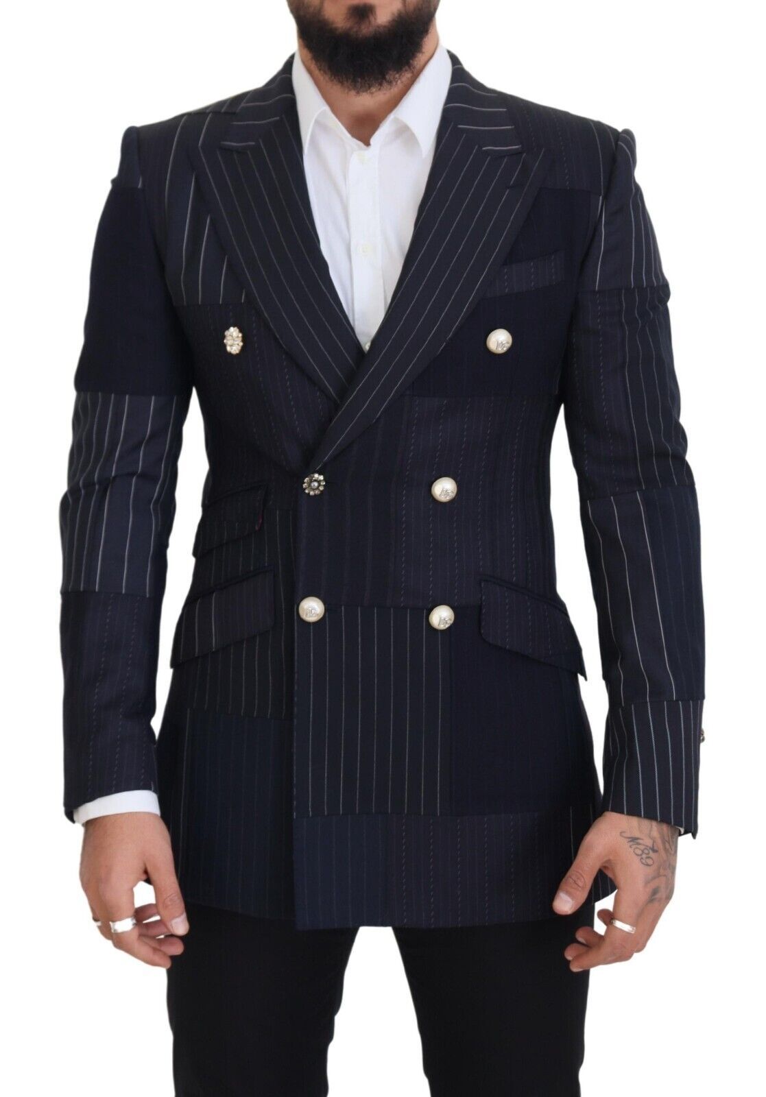 Marineblauwe slim-fit blazer met dubbele rij knopen