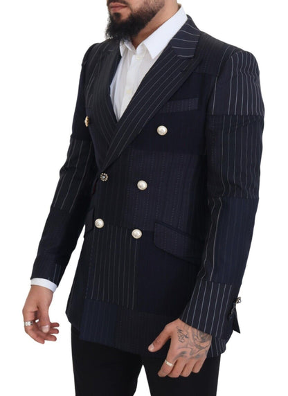 Marineblauwe slim-fit blazer met dubbele rij knopen