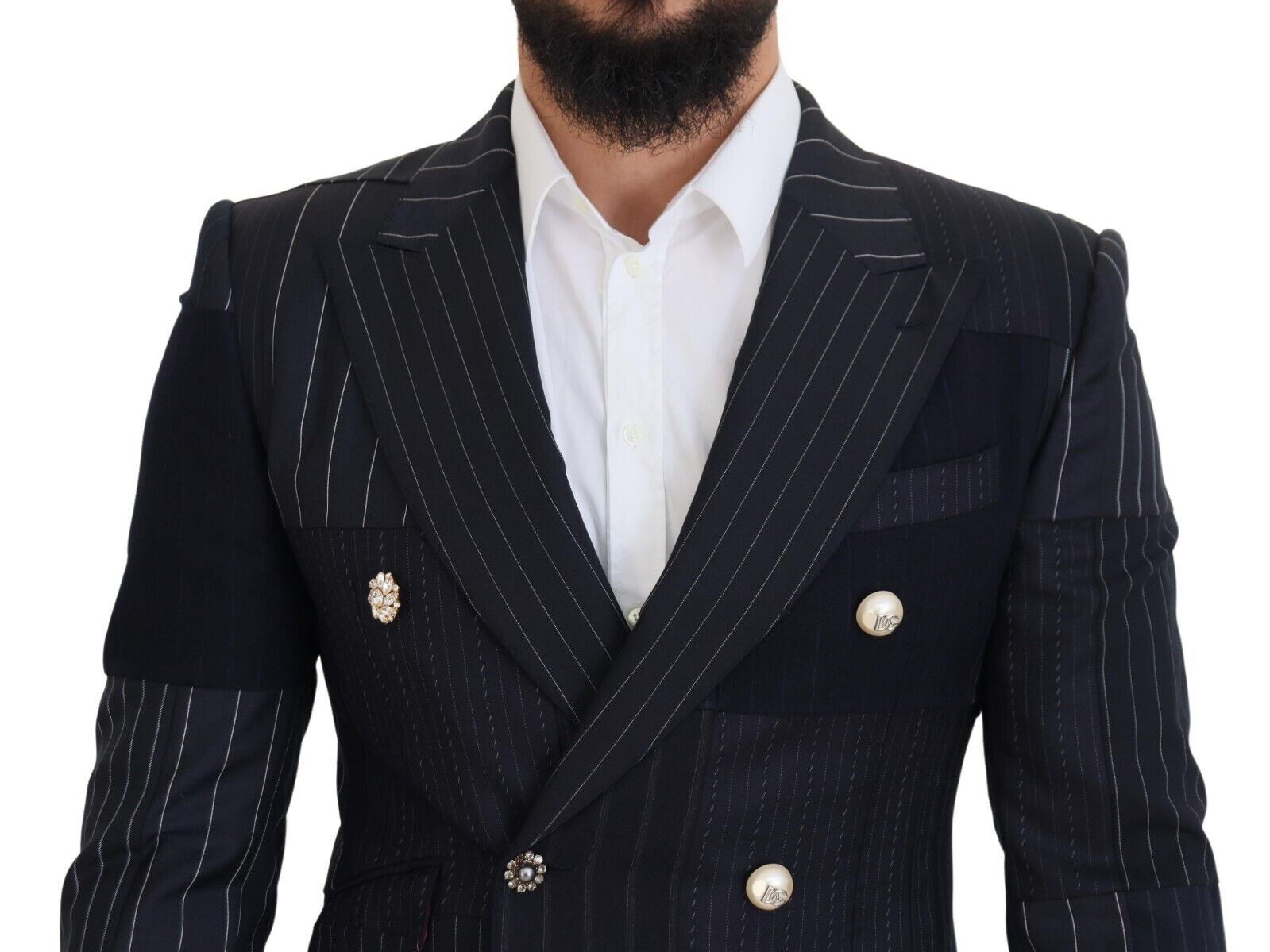 Marineblauwe slim-fit blazer met dubbele rij knopen