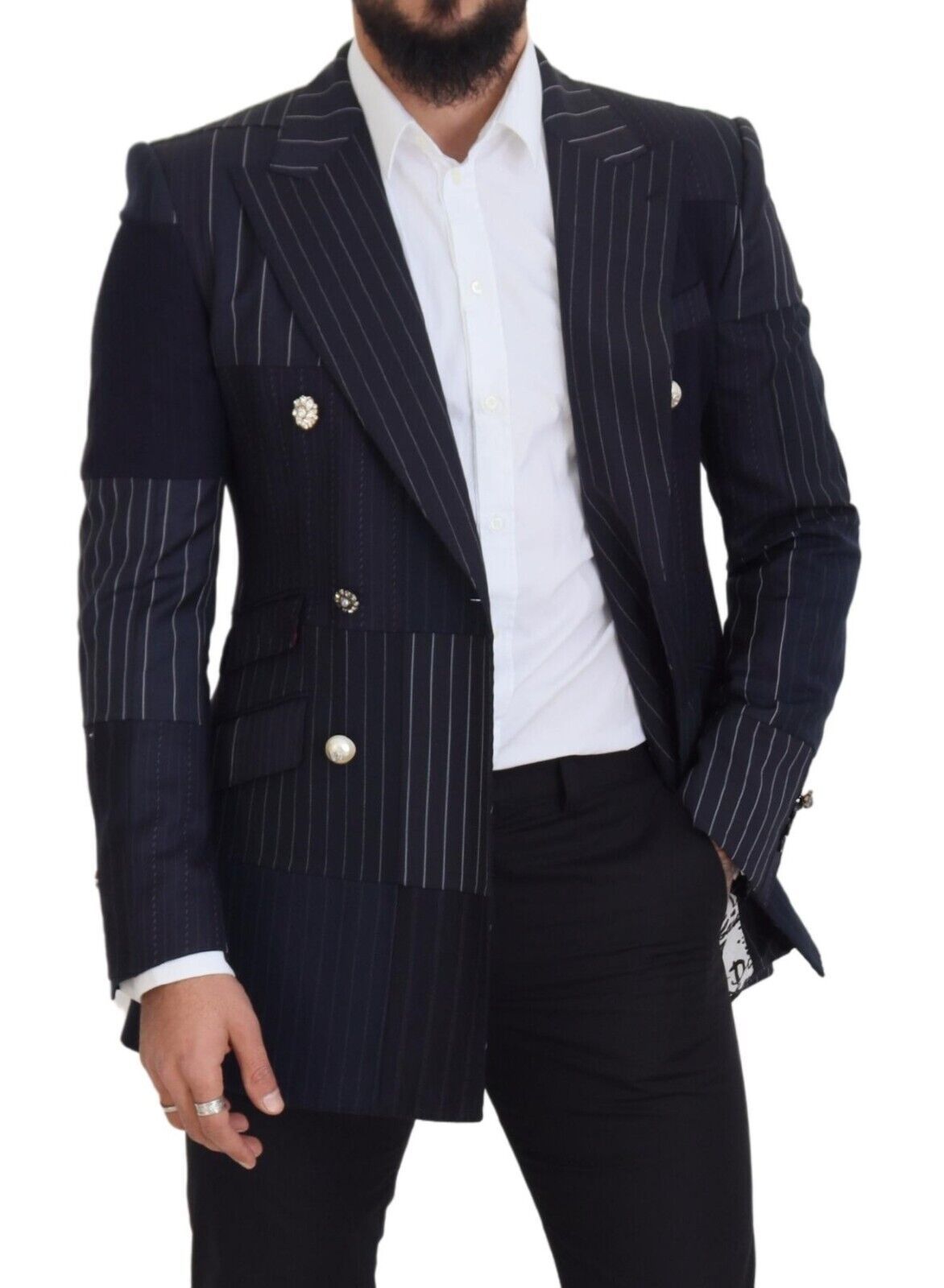 Marineblauwe slim-fit blazer met dubbele rij knopen