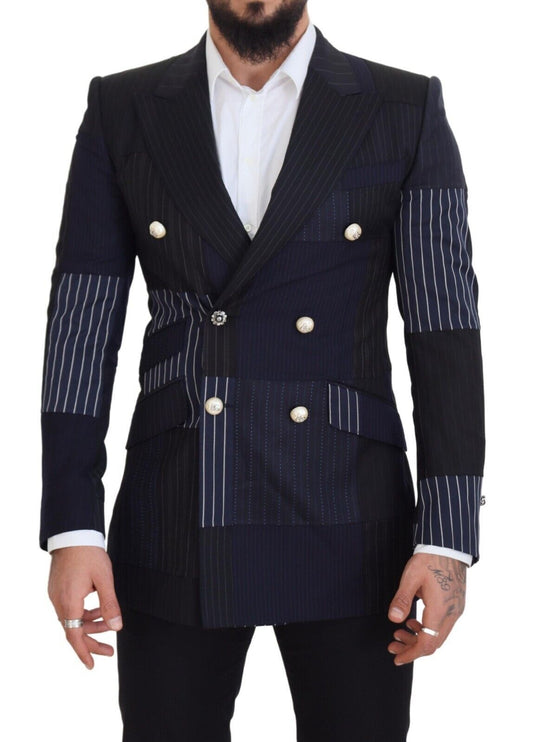 Elegante marineblauwe wollen blazer met dubbele rij knopen