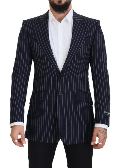 Elegante blazer de lana azul marino de corte slim