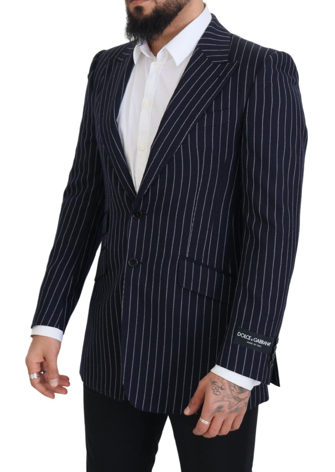 Elegante marineblauwe slim-fit wollen blazer