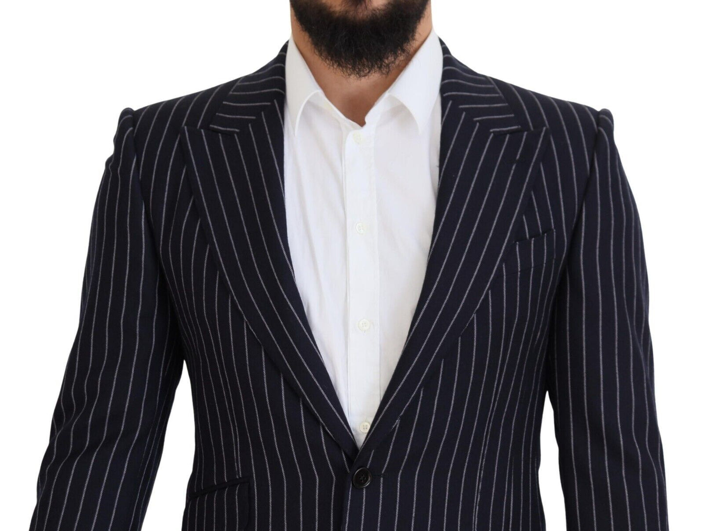 Elegante marineblauwe slim-fit wollen blazer