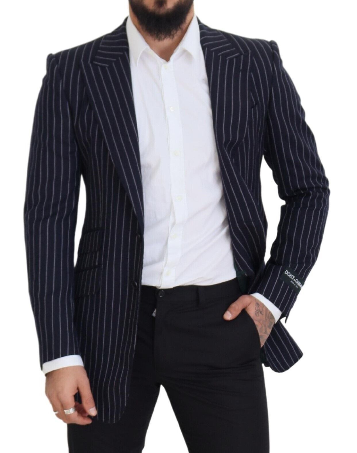 Elegante marineblauwe slim-fit wollen blazer