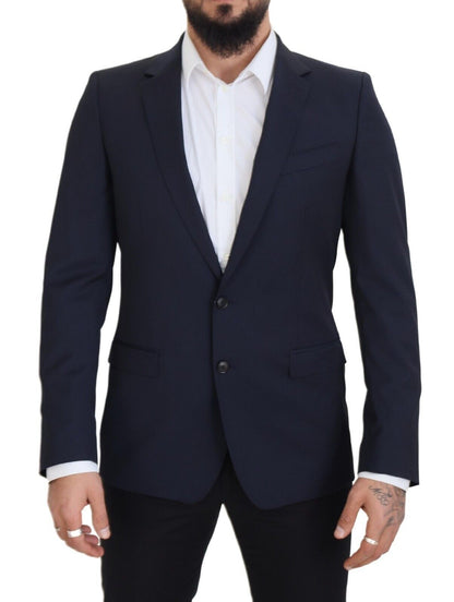 Elegante blazer de lana de corte slim azul oscuro