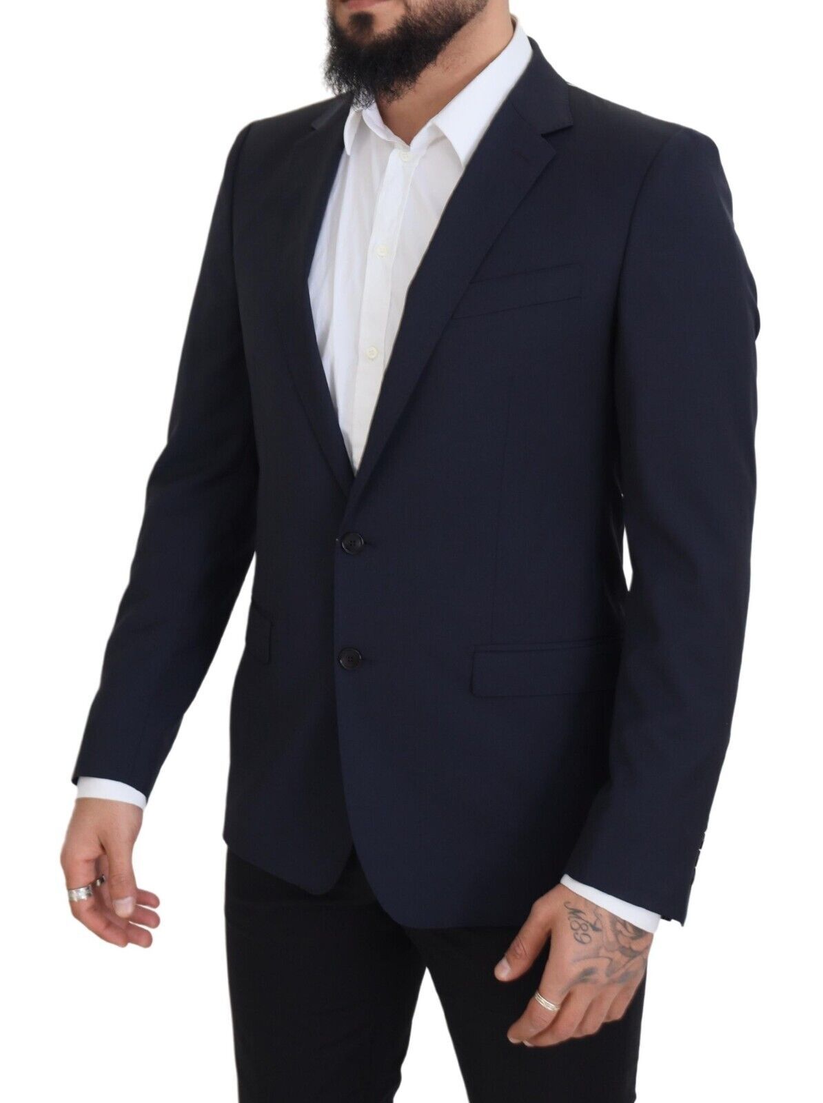 Elegant Dark Blue Slim Fit Wool Blazer