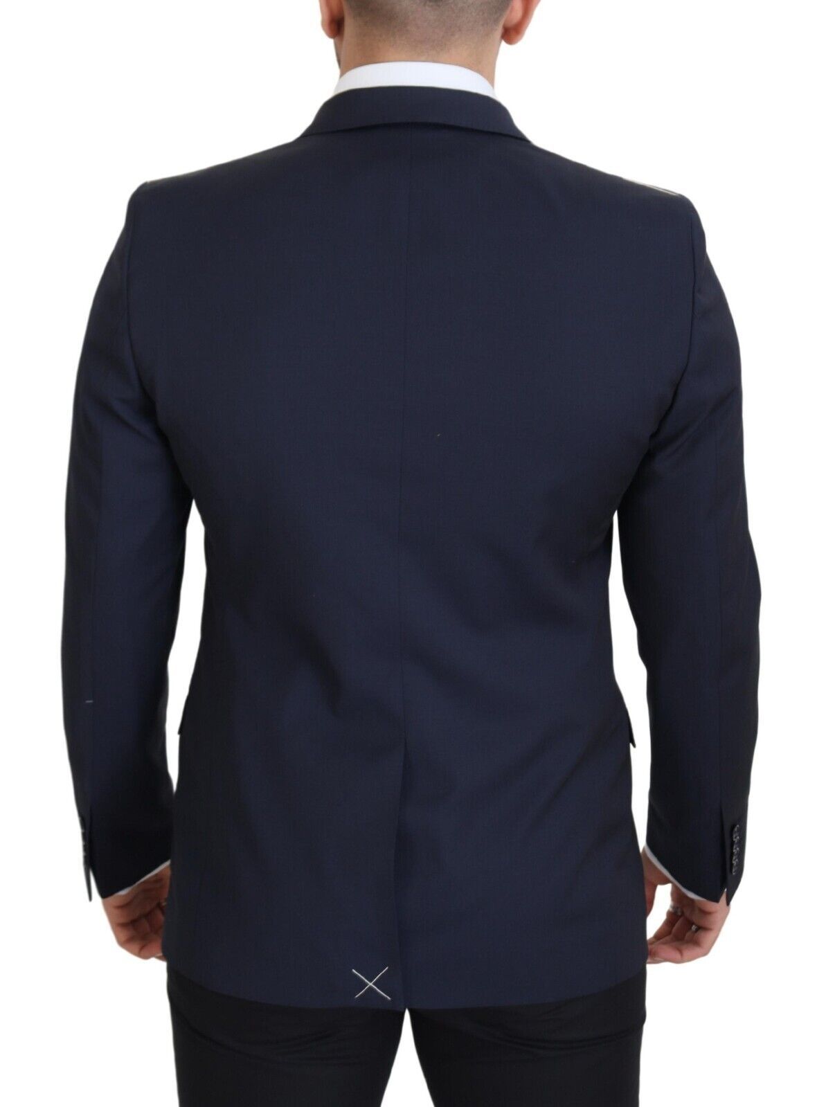 Elegante blazer de lana de corte slim azul oscuro