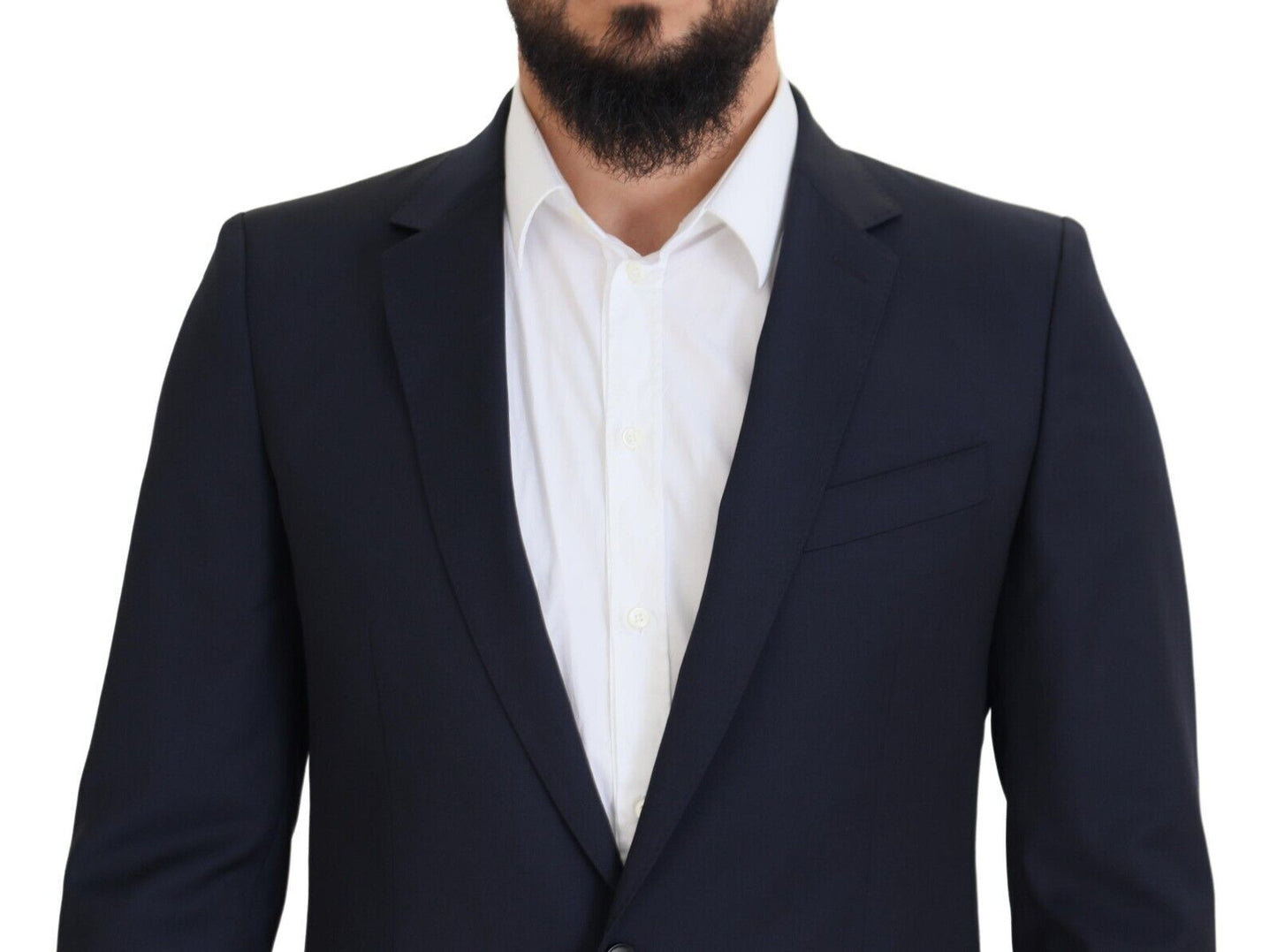 Elegante donkerblauwe slim-fit wollen blazer