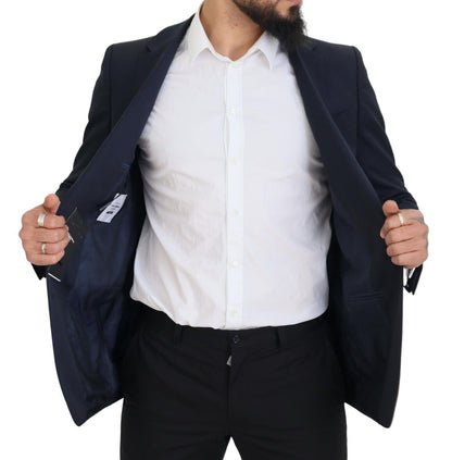 Elegant Dark Blue Slim Fit Wool Blazer