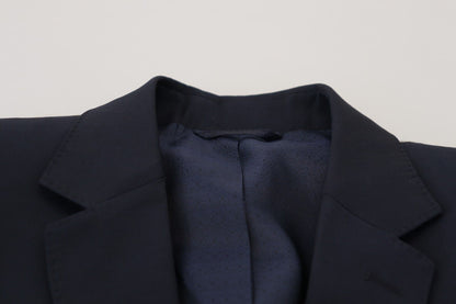 Elegante blazer de lana de corte slim azul oscuro