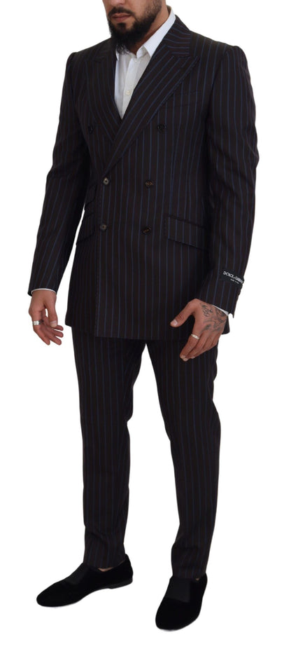 Elegant Black Striped Virgin Wool Suit