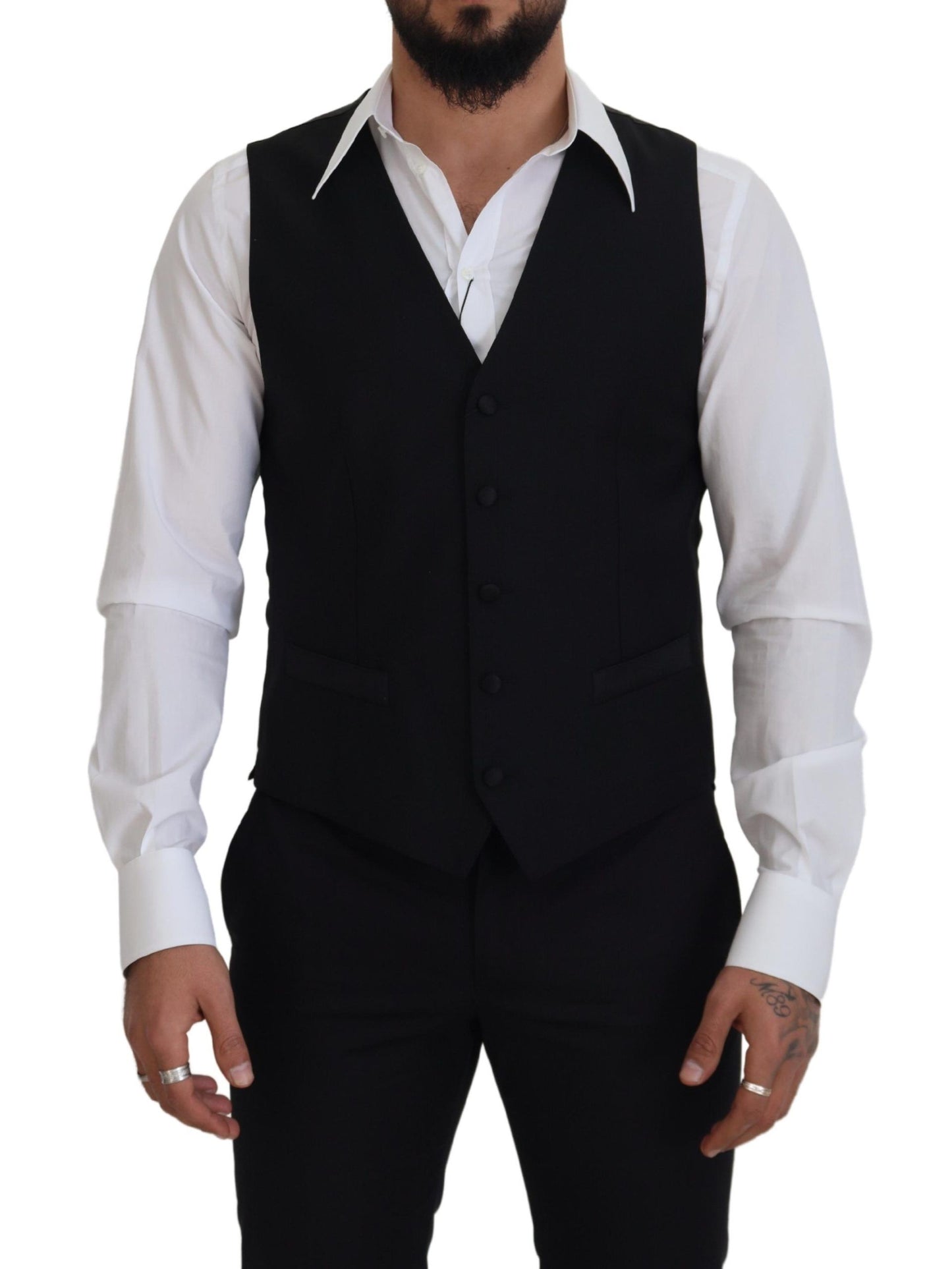 Elegant zwart vest met enkele rij knopen