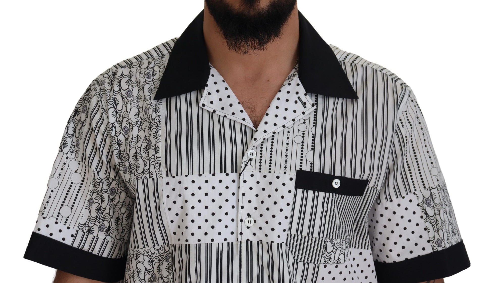 Camisa elegante de algodón en blanco y negro