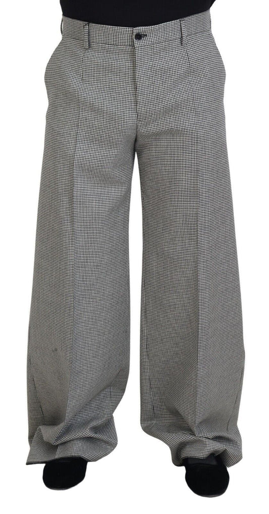 Pantalón Elegante Lana-Mohair Negro Blanco