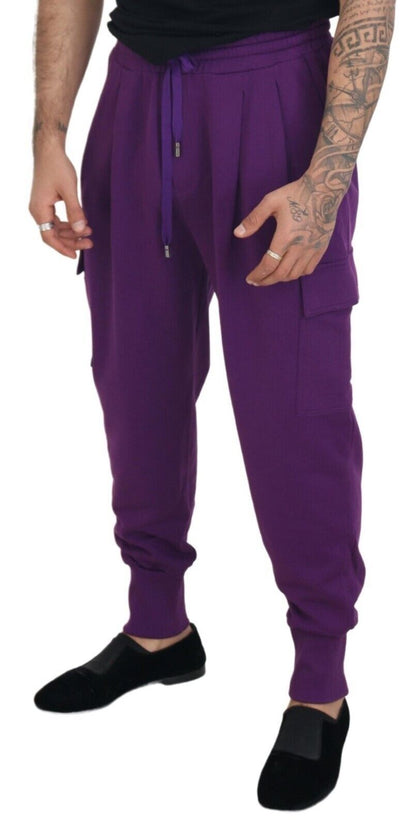 Elegant Purple Cotton Cargo Sweatpants