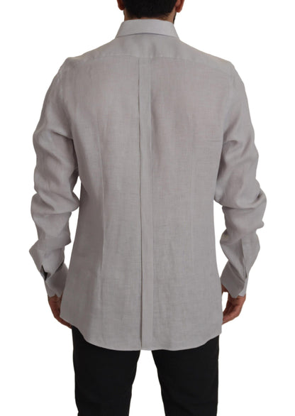 Camisa de lino elegante gris slim fit