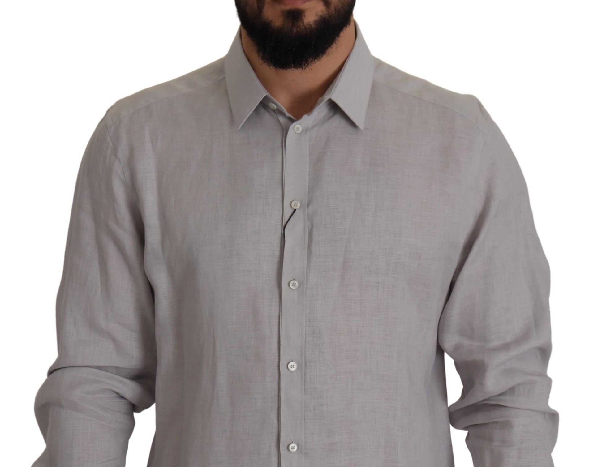 Camisa de lino elegante gris slim fit