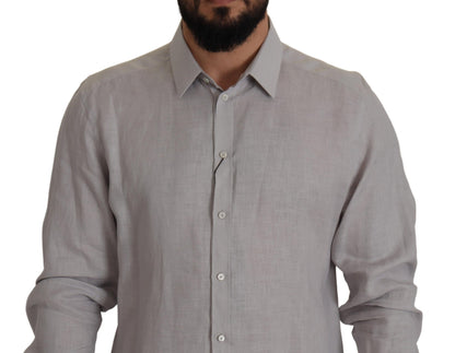 Camisa de lino elegante gris slim fit