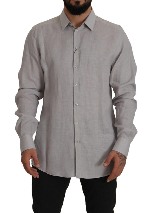 Camisa de lino elegante gris slim fit