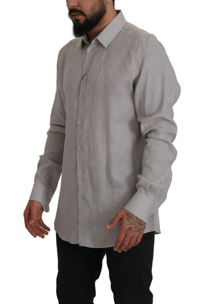 Camisa de lino elegante gris slim fit