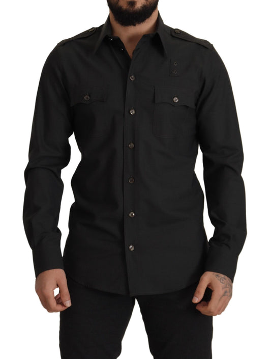 Camisa elegante de algodón verde oscuro de corte slim